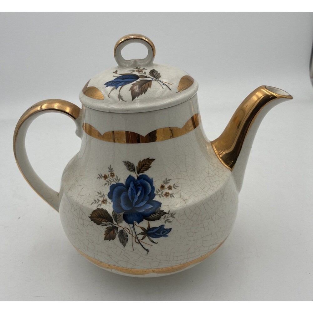 Vintage Mayfair Gibson Staffordshire England Blue Rose Porcelain China Teapot
